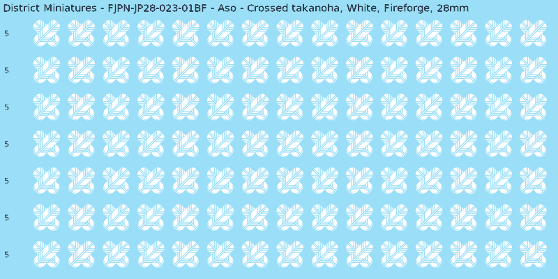 Aso clan mon, White waterslide decal sheet, Fireforge banner sizes, 28mm