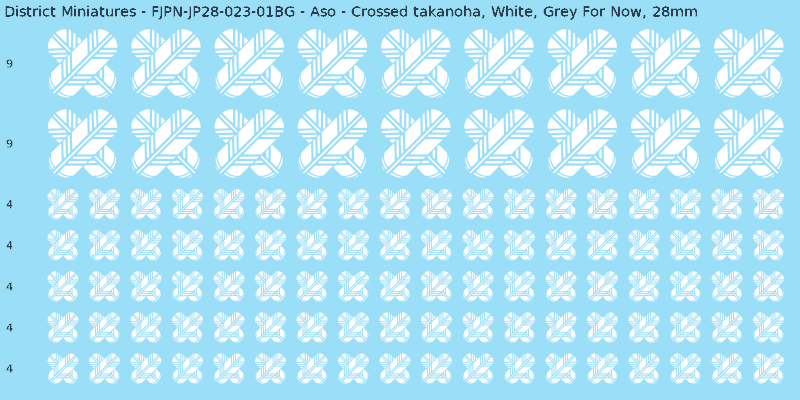 Aso clan mon, White waterslide decal sheet, Grey For Now banner sizes, 28mm