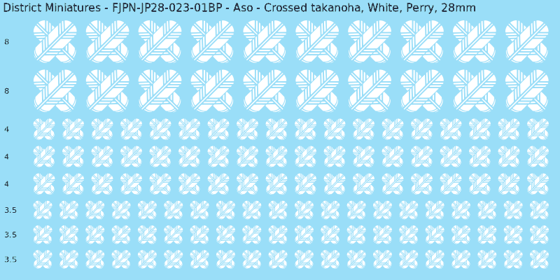 Aso clan mon, White waterslide decal sheet, Perry banner sizes, 28mm