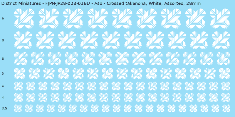 Aso clan mon, Crossed takanoha, White waterslide decal sheet, 28mm