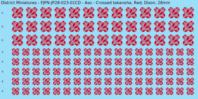 Aso clan mon, Red waterslide decal sheet, Dixon banner sizes, 28mm