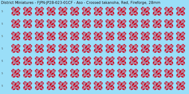 Aso clan mon, Red waterslide decal sheet, Fireforge banner sizes, 28mm