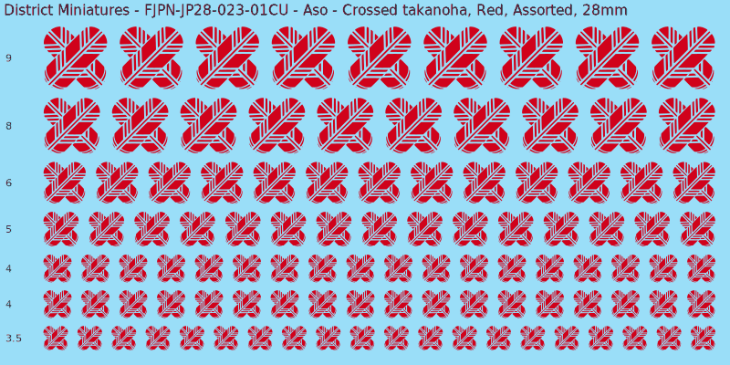 Aso clan mon, Red waterslide decal sheet, Assorted banner sizes, 28mm