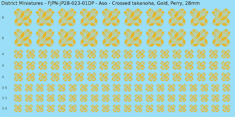 Aso clan mon, Yellow/Gold waterslide decal sheet, Perry banner sizes, 28mm
