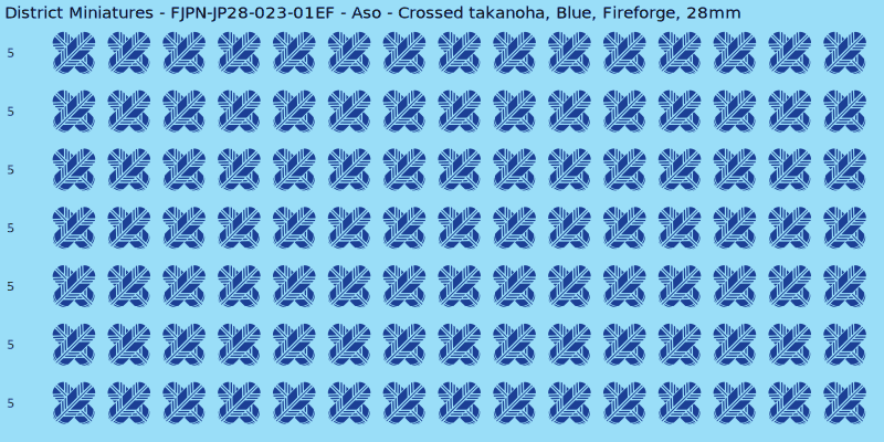 Aso clan mon, Blue waterslide decal sheet, Fireforge banner sizes, 28mm