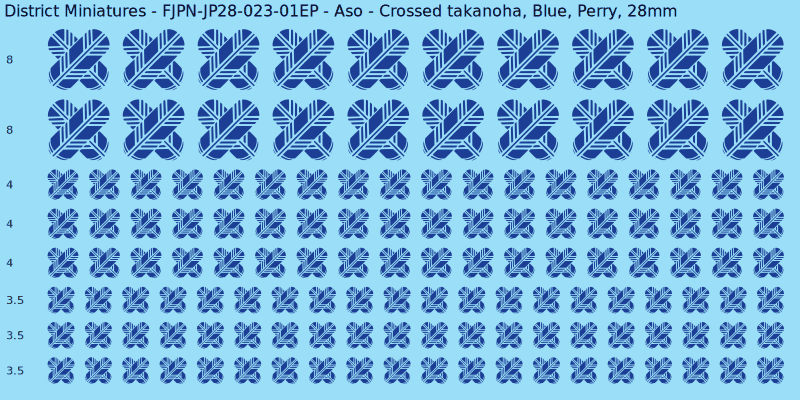Aso clan mon, Blue waterslide decal sheet, Perry banner sizes, 28mm