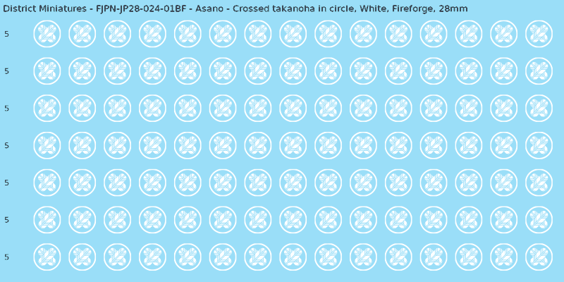 Asano clan mon, White waterslide decal sheet, Fireforge banner sizes, 28mm