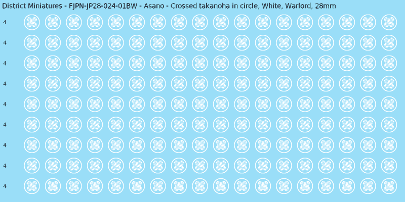 Asano clan mon, White waterslide decal sheet, Warlord banner sizes, 28mm