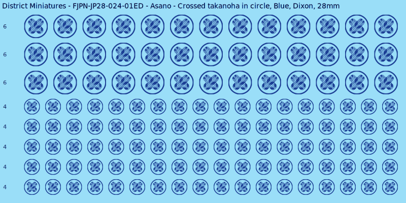 Asano clan mon, Blue waterslide decal sheet, Dixon banner sizes, 28mm