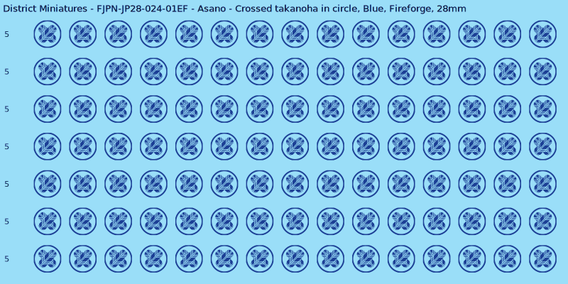 Asano clan mon, Blue waterslide decal sheet, Fireforge banner sizes, 28mm