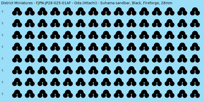 Oda (Hitachi) clan mon, Black waterslide decal sheet, Fireforge banner sizes, 28mm
