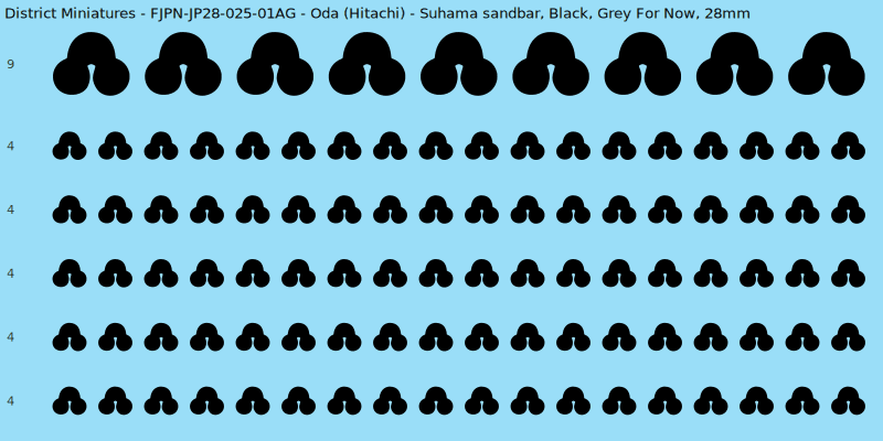 Oda (Hitachi) clan mon, Black waterslide decal sheet, Grey For Now banner sizes, 28mm