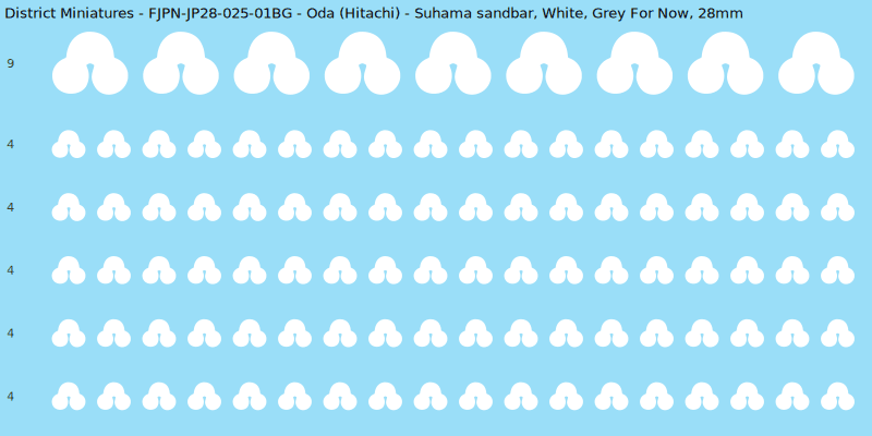 Oda (Hitachi) clan mon, White waterslide decal sheet, Grey For Now banner sizes, 28mm