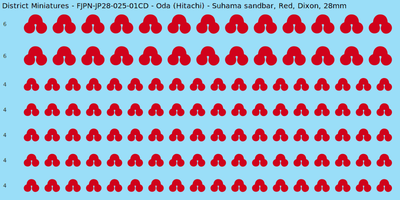Oda (Hitachi) clan mon, Red waterslide decal sheet, Dixon banner sizes, 28mm