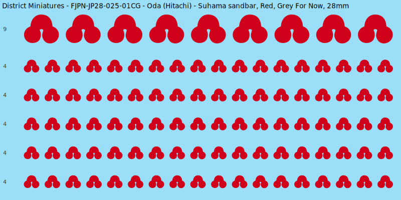 Oda (Hitachi) clan mon, Red waterslide decal sheet, Grey For Now banner sizes, 28mm