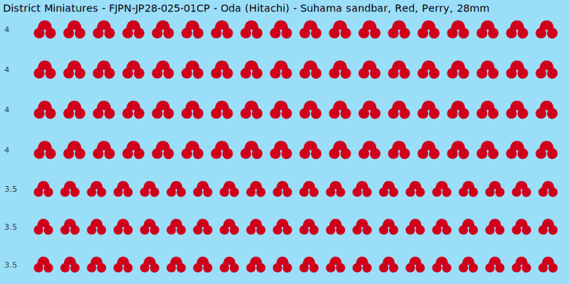 Oda (Hitachi) clan mon, Red waterslide decal sheet, Perry banner sizes, 28mm
