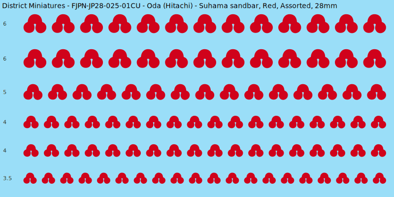 Oda (Hitachi) clan mon, Suhama sandbar, Red waterslide decal sheet, 28mm