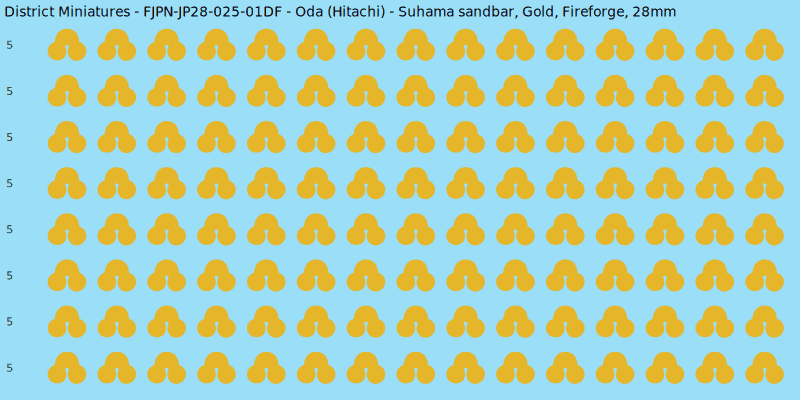 Oda (Hitachi) clan mon, Yellow/Gold waterslide decal sheet, Fireforge banner sizes, 28mm