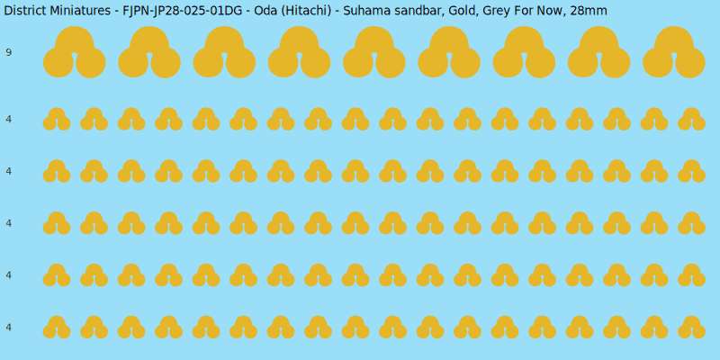 Oda (Hitachi) clan mon, Yellow/Gold waterslide decal sheet, Grey For Now banner sizes, 28mm
