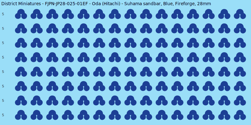 Oda (Hitachi) clan mon, Blue waterslide decal sheet, Fireforge banner sizes, 28mm