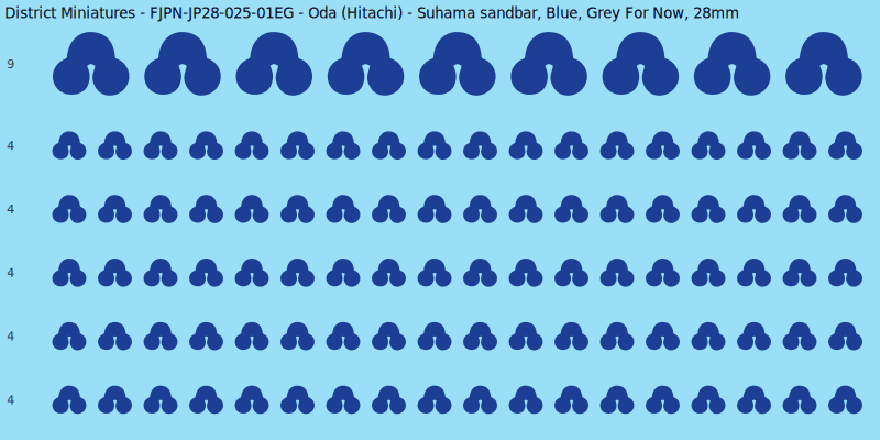 Oda (Hitachi) clan mon, Blue waterslide decal sheet, Grey For Now banner sizes, 28mm