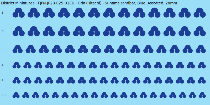 Oda (Hitachi) clan mon, Suhama sandbar, Blue waterslide decal sheet, 28mm