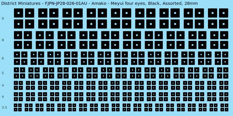 Amako clan mon, Meyui four eyes, Black waterslide decal sheet, 28mm