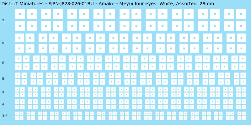 Amako clan mon, Meyui four eyes, White waterslide decal sheet, 28mm
