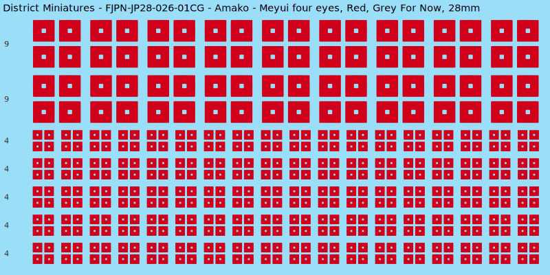 Amako clan mon, Red waterslide decal sheet, Grey For Now banner sizes, 28mm