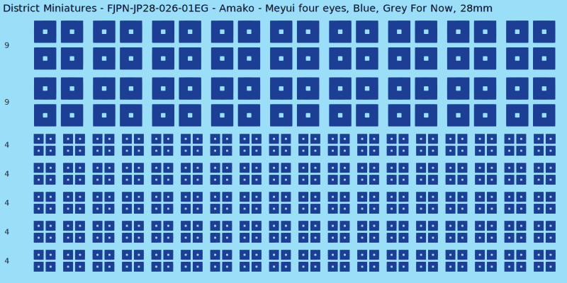 Amako clan mon, Blue waterslide decal sheet, Grey For Now banner sizes, 28mm