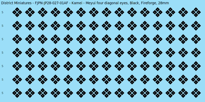 Kamei clan mon, Black waterslide decal sheet, Fireforge banner sizes, 28mm