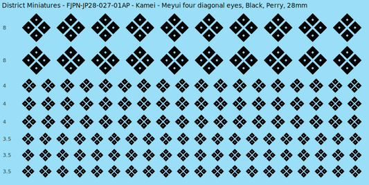 Kamei clan mon, Black waterslide decal sheet, Perry banner sizes, 28mm