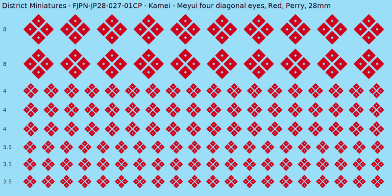 Kamei clan mon, Red waterslide decal sheet, Perry banner sizes, 28mm