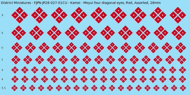 Kamei clan mon, Red waterslide decal sheet, Assorted banner sizes, 28mm
