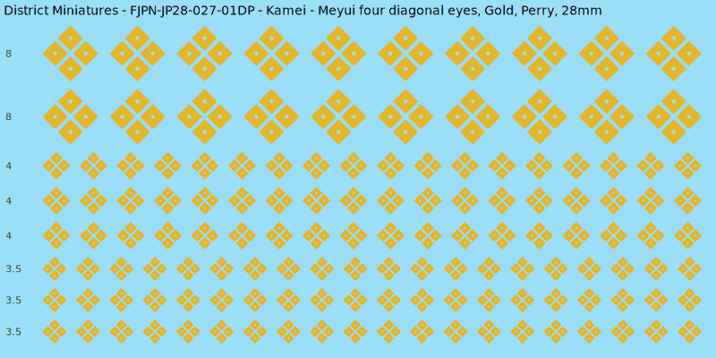 Kamei clan mon, Yellow/Gold waterslide decal sheet, Perry banner sizes, 28mm