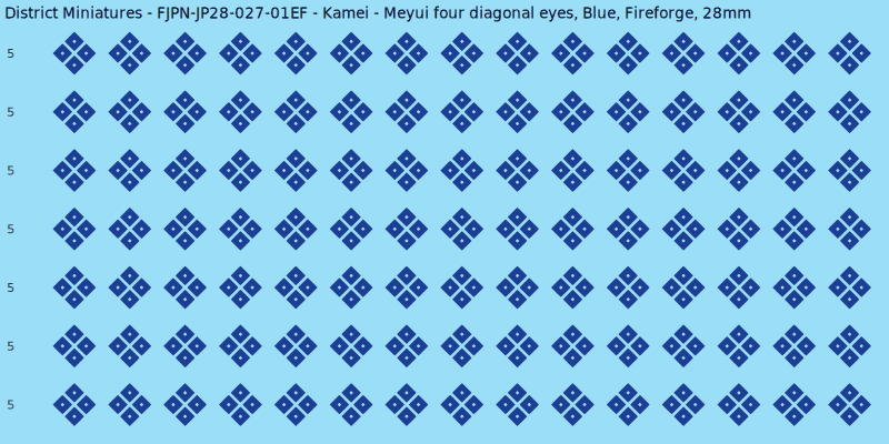 Kamei clan mon, Blue waterslide decal sheet, Fireforge banner sizes, 28mm