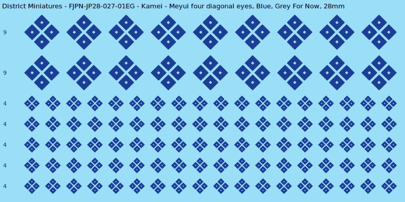Kamei clan mon, Blue waterslide decal sheet, Grey For Now banner sizes, 28mm