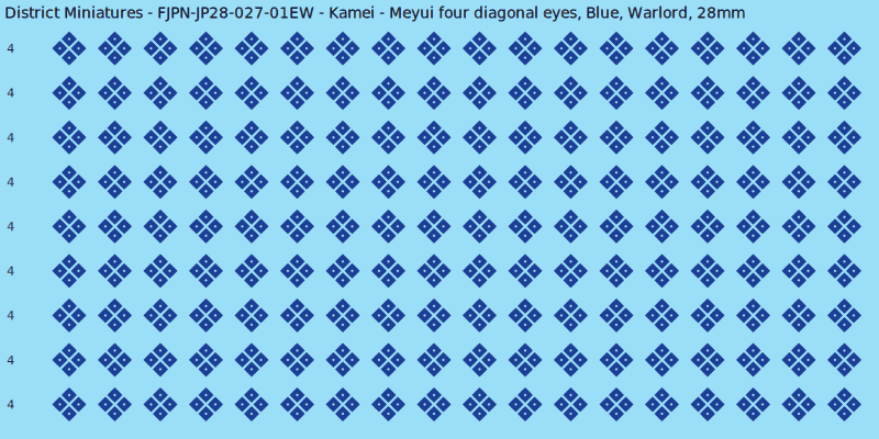 Kamei clan mon, Blue waterslide decal sheet, Warlord banner sizes, 28mm