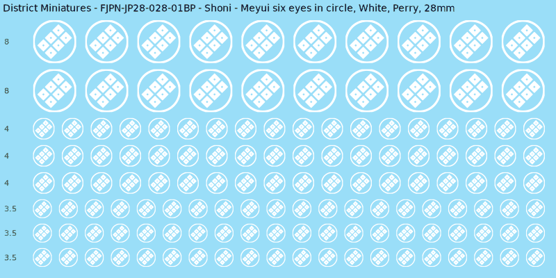 Shoni clan mon, White waterslide decal sheet, Perry banner sizes, 28mm