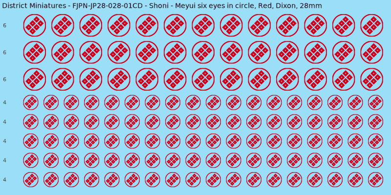 Shoni clan mon, Red waterslide decal sheet, Dixon banner sizes, 28mm