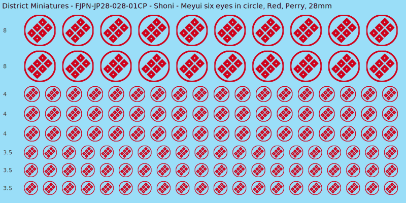 Shoni clan mon, Red waterslide decal sheet, Perry banner sizes, 28mm