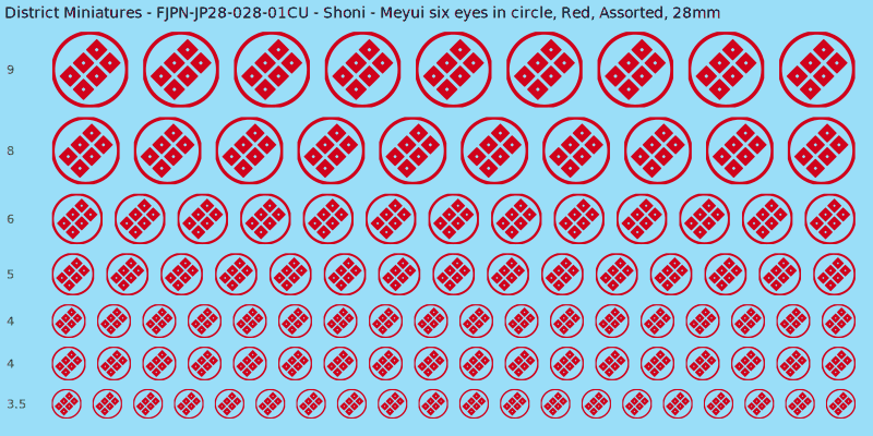 Shoni clan mon, Red waterslide decal sheet, Assorted banner sizes, 28mm
