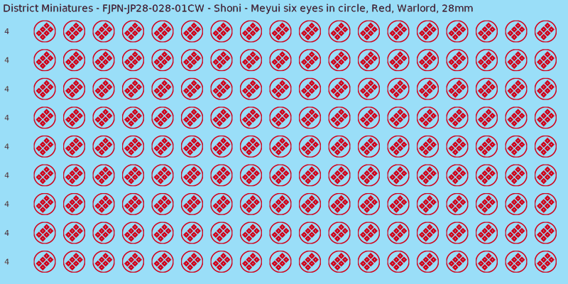Shoni clan mon, Red waterslide decal sheet, Warlord banner sizes, 28mm
