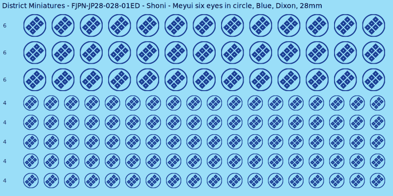 Shoni clan mon, Blue waterslide decal sheet, Dixon banner sizes, 28mm