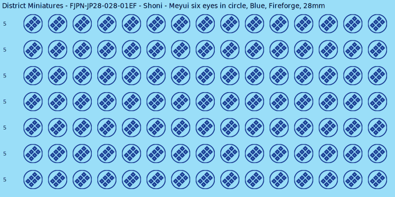 Shoni clan mon, Blue waterslide decal sheet, Fireforge banner sizes, 28mm
