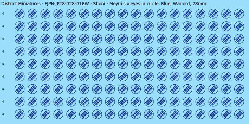 Shoni clan mon, Blue waterslide decal sheet, Warlord banner sizes, 28mm
