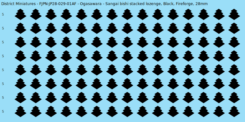 Ogasawara clan mon, Black waterslide decal sheet, Fireforge banner sizes, 28mm