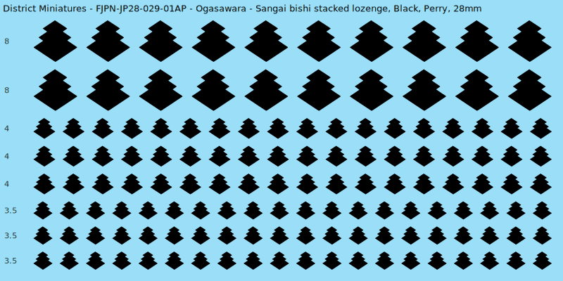Ogasawara clan mon, Black waterslide decal sheet, Perry banner sizes, 28mm