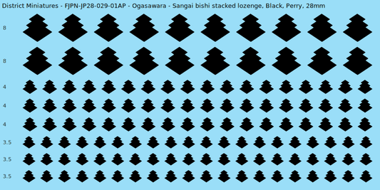 Ogasawara clan mon, Black waterslide decal sheet, Perry banner sizes, 28mm