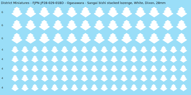 Ogasawara clan mon, White waterslide decal sheet, Dixon banner sizes, 28mm